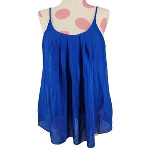 Women's JJ Perfection Blue Flowy Pleated Spaghetti Strap Tank Top Blouse Small